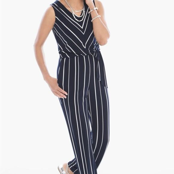 Chico’s Knit Kit Vertical Stripe Pants Jumpsuit NEW Women’s 8 - Picture 7 of 11